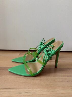 EGO Lime Green Pointed Stiletto Heels with Tie Straps